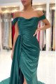 Frida Fancy Turquoise Off Shoulder Side Slit Court Train Sheath Evening Dresses