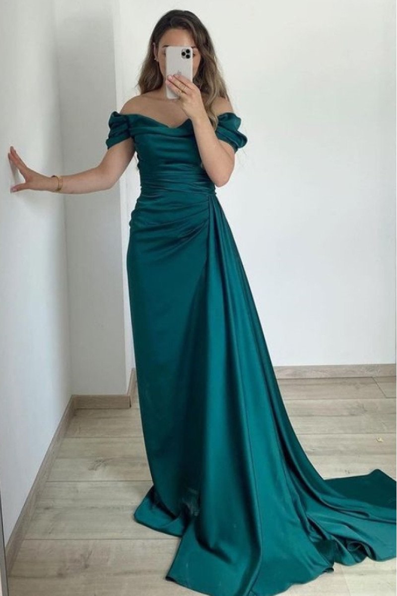 Gabriella Fashion Turquoise Off Shoulder Ruffles Sheath Evening Dresses