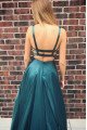 Gabrielle Fancy Dark Green Spaghetti Straps Backless A-Line Evening Dresses