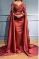 Gayle Beautiful Rust Off Shoulder Long Sleeves Appliques Sheath Evening Dresses