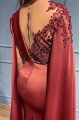 Gayle Beautiful Rust Off Shoulder Long Sleeves Appliques Sheath Evening Dresses