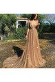 Genevieve Beautiful Nude Pink Spaghetti Straps Backless A-Line Sequins Evening Dresses