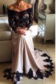 Georgia Fashion Ivory Off Shoulder Long Sleeves Appliques A-Line Evening Dresses