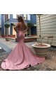 Flora Wonderful Dusty Pink Spaghetti Straps Open Back Appliques Mermaid Evening Dresses