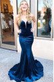 Sexy Dark Blue Sweetheart Velvet Mermaid Prom Dresses