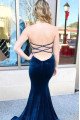 Sexy Dark Blue Sweetheart Velvet Mermaid Prom Dresses