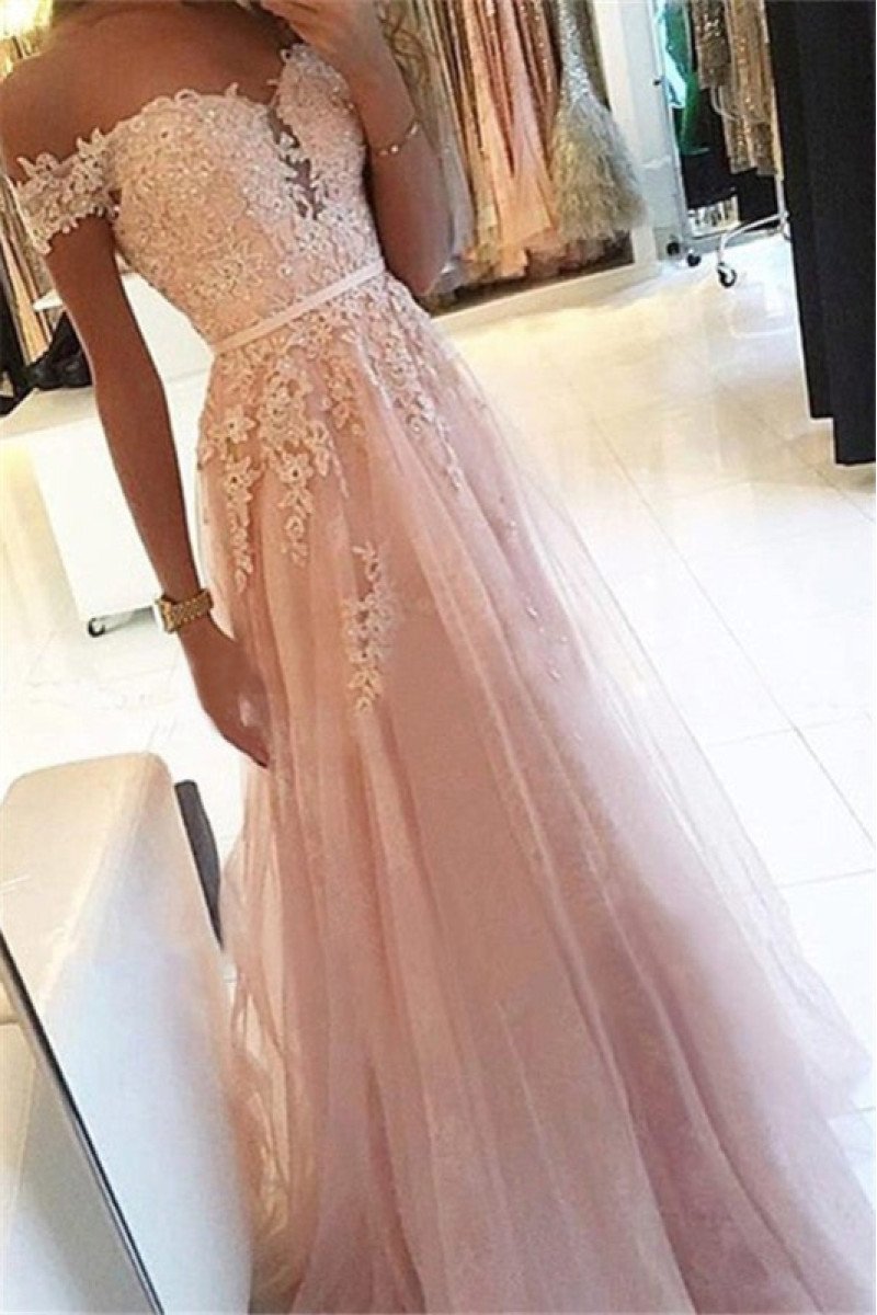 Simple Pink Off Shoulder Sheath Evening Dresses With Appliques