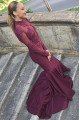 Aubrey Classical Burgundy High Neck Long Sleeves Appliques Mermiad Prom Dresses