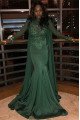 Avery Decent Dark Green High Neck Long Sleeves Appliques Mermaid Prom Dresses