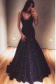 Bader Exquisite Black Sequins Spaghetti Straps Mermaid Prom Dresses