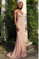 Belle Nectarean Nude Pink Spaghetti Straps Backless Sequins Sheath Prom Dresses