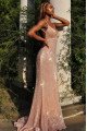 Belle Nectarean Nude Pink Spaghetti Straps Backless Sequins Sheath Prom Dresses