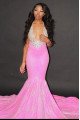 Bernice Lovely Candy Pink Halter Backless Sequins Mermaid Prom Dresses With Crystal