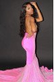 Bernice Lovely Candy Pink Halter Backless Sequins Mermaid Prom Dresses With Crystal