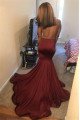 Bess Sexy Burgundy Jewel Long Sleeves Open Back Appliques Mermaid Prom Dresses