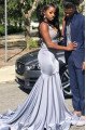 Betsy Fancy Silver Spaghetti Straps Lace Up Appliques Mermaid Prom Dresses