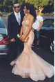 Blanche Mild Nude Pink Sweetheart Appliques Mermaid Prom Dresses