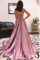 Bridget Honorable Dusty Pink Spaghetti Straps Side Slit Open Back A-Line Prom Dresses