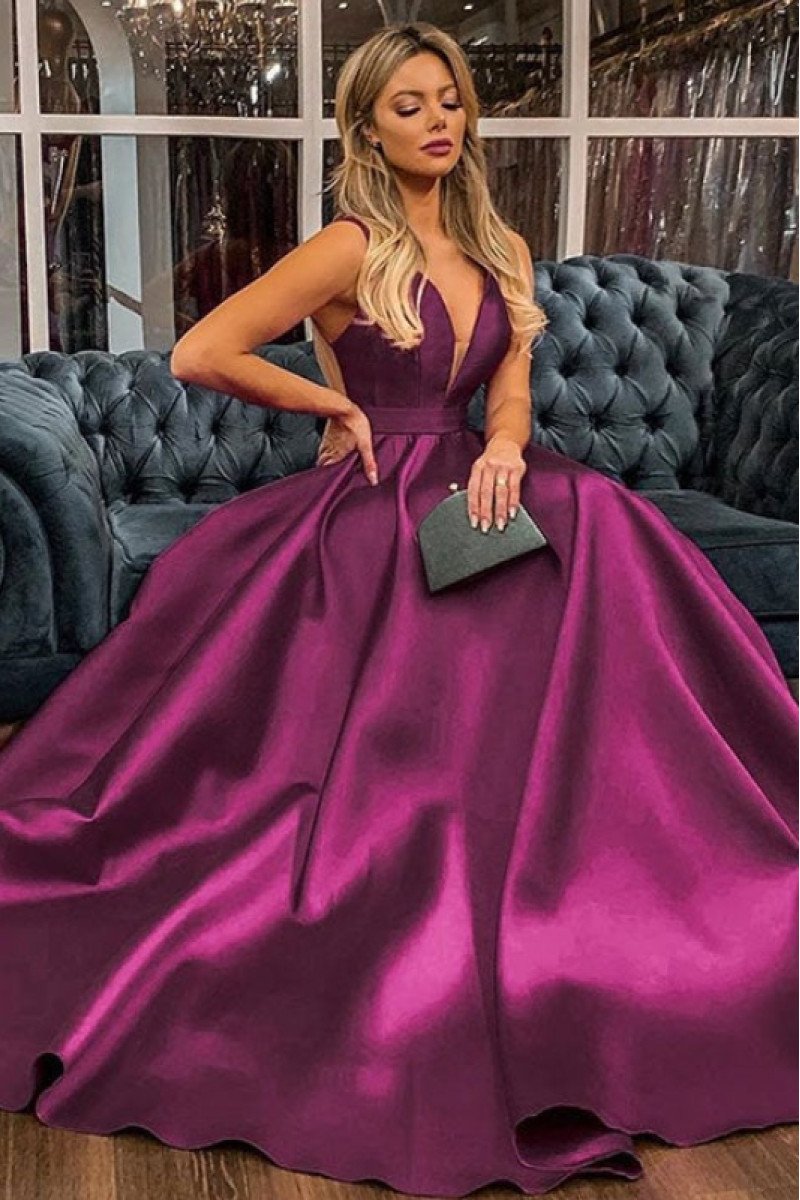 Cara Wonderful Purple Spaghetti Straps Backless A-Line Prom Dresses