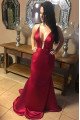 Celine Sexy Red Spaghetti Straps Backless Mermaid Prom Dresses