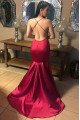 Celine Sexy Red Spaghetti Straps Backless Mermaid Prom Dresses