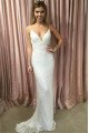 Charleen Exquisite White Spaghetti Straps Open Back Sheath Prom Dresses