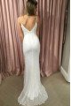 Charleen Exquisite White Spaghetti Straps Open Back Sheath Prom Dresses