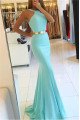 Charlotte Decent Mint Halter Open Back Sheath Prom Dresses