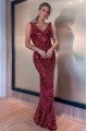 Christina Sparkle Red V-Neck Backless Sequins Sheath Prom Dresses