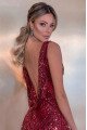 Christina Sparkle Red V-Neck Backless Sequins Sheath Prom Dresses