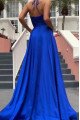 Christine Fashion Royal Blue Halter Open Back Side Slit A-Line Prom Dresses