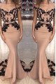 Constance Honorable Nude Pink Off Shoulder Appliques Mermaid Prom Dresses