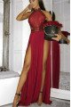 Coral Sexy Red Halter Side Slit Backless Appliques Sheath Prom Dresses