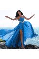 Cornelia Mild Blue Sweetheart Side Slit Appliques A-Line Prom Dresses