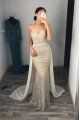 Daisy Chic White Sequins Spaghetti Straps Sheath Prom Dresses With Panel Train