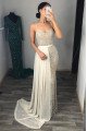 Daisy Chic White Sequins Spaghetti Straps Sheath Prom Dresses With Panel Train