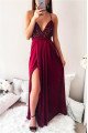 Dale Classical Burgundy Spaghetti Straps Backless Side Slit Appliques Sheath Prom Dresses