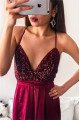 Dale Classical Burgundy Spaghetti Straps Backless Side Slit Appliques Sheath Prom Dresses