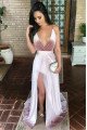 Darlene Sexy Lilac Spaghetti Straps Backless Side Slit Velvet Sheath Prom Dresses