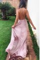 Darlene Sexy Lilac Spaghetti Straps Backless Side Slit Velvet Sheath Prom Dresses