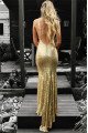 Dawn Sparkle Gold Sequins V-Neck Backless Sheath Prom Dresses