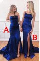 Debby Fashion Dark Blue Strapless Side Slit Open Back Sheath Prom Dresses