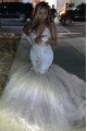 Deborah Generous White Halter Backless Puffy Layers Appliques Mermaid Prom Dresses