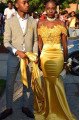 Denise Honorable Gold Off Shoulder Appliques Court Train Sheath Prom Dresses