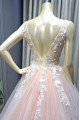 Dominic Lovely Light Pink V-Neck Backless Appliques Ball Gown Prom Dresses