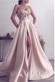 Dora Sexy Nude Pink Sweetheart Side Slit Appliques A-Line Prom Dresses With Pocket