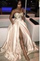 Dora Sexy Nude Pink Sweetheart Side Slit Appliques A-Line Prom Dresses With Pocket