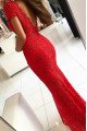 Doreen Mild Red V-Neck Open Back Lace Sheath Prom Dresses