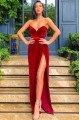 Edwina Decent Burgundy Sweetheart Side Slit Velvet Sheath Prom Dresses