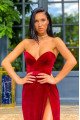 Edwina Decent Burgundy Sweetheart Side Slit Velvet Sheath Prom Dresses